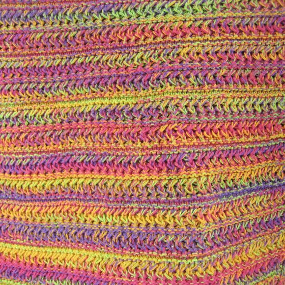 Knitted Mini Skirt Scoop Medium Size 8 - 10 Stripes Colorful Fringe - Picture 7 of 11